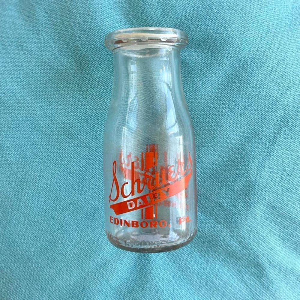 40s Vintage Schruers Dairy Glass Milk Bottle - Edinboro, Pennsylvania